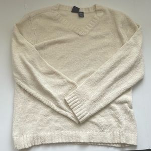 Basic Editions V-Neck Cream Fuzzy Sweater